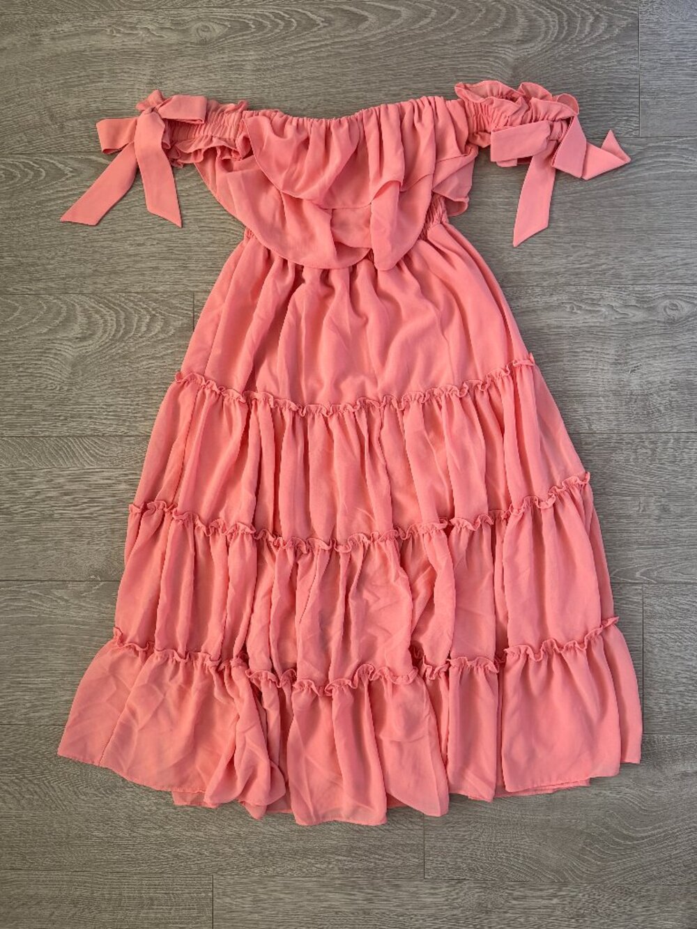 MISA Los Angeles Coral Pink Off Shoulder Tiered Ruffle Maxi Dress XS